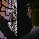 Laura tries to break a stain glass window